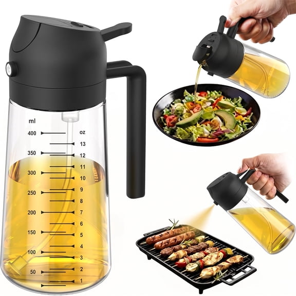 Behome 13oz/400ml Glass Olive Oil Sprayer for Cooking, 2 in 1 Olive Oil Dispenser Bottle, Food-Grade Oil Dispenser for Kitchen, Air Fryer, Salad, BBQ