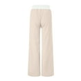 thumbnail image 6 of Duqingm Womens Pants Elastic Waist Womens Wide Leg Striped Pants Casual Comfy Lounge Trousers Loose Fit Lightweight Soft Pants Khaki,M, 6 of 7