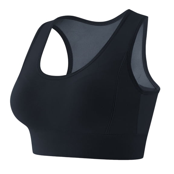 Xfvqtps Sports Bras for Women Racerback Mesh Back Breathable Elastic Pullover Shockproof Solid Color Comfortable Running Yoga Tank Tops Black