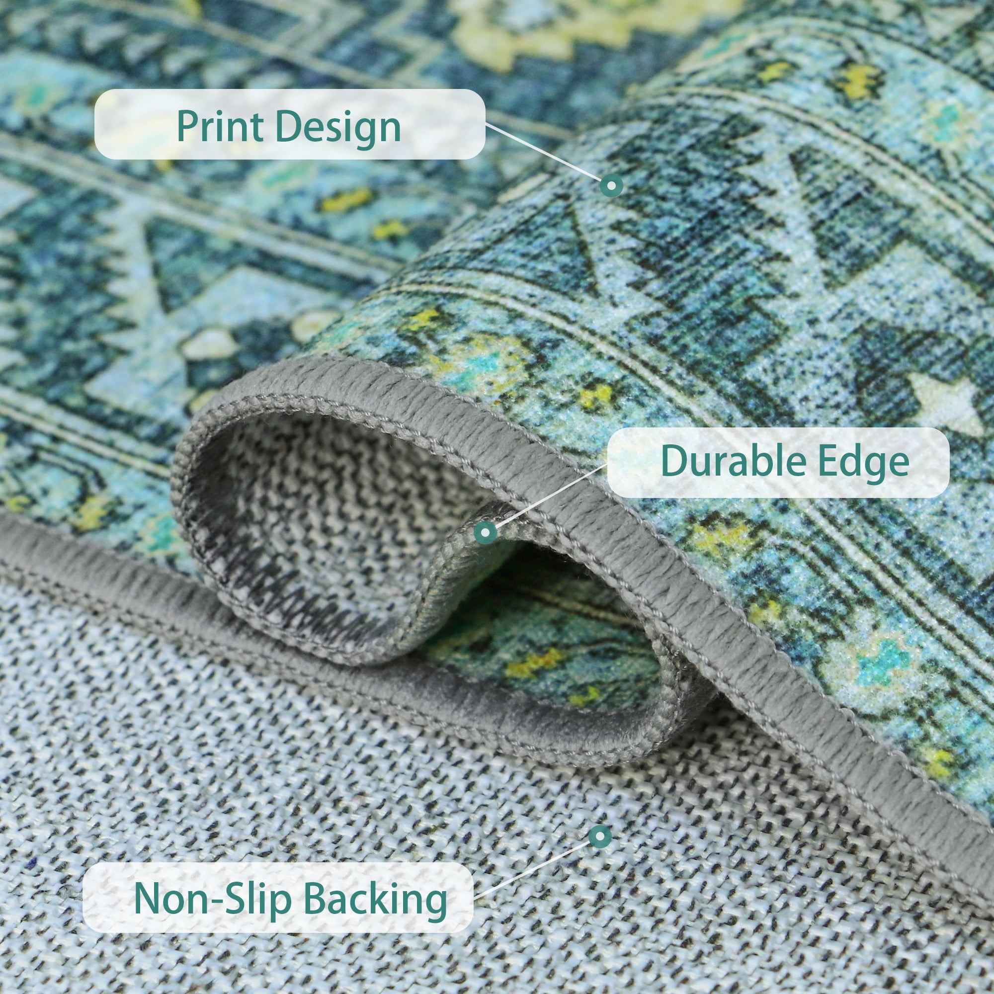 KUETH 6'x9' Area Rugs for Living Room, Ultra-thin Non Slip Machine Washable Vintage Indoor Rug, Low Pile Chenille Print Rug for Bedroom Dining Room Home Office