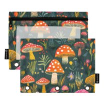 FORMRS 2 Pack Pencil Pouch for 3 Ring Binder with Clear Window Zipper Case, Orange Mushroom