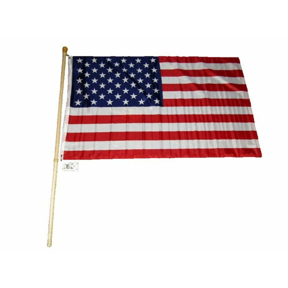 5 Foot Wooden Flag Pole Kit Wall Mount Bracket With 3x5 USA American House Flag