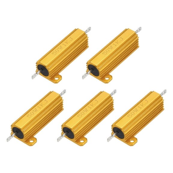 5pcs 50W 1K Ohm 5% Aluminum Housing Case Resistor, Wirewound Resistors Screw Tap Chassis Mounted, Gold