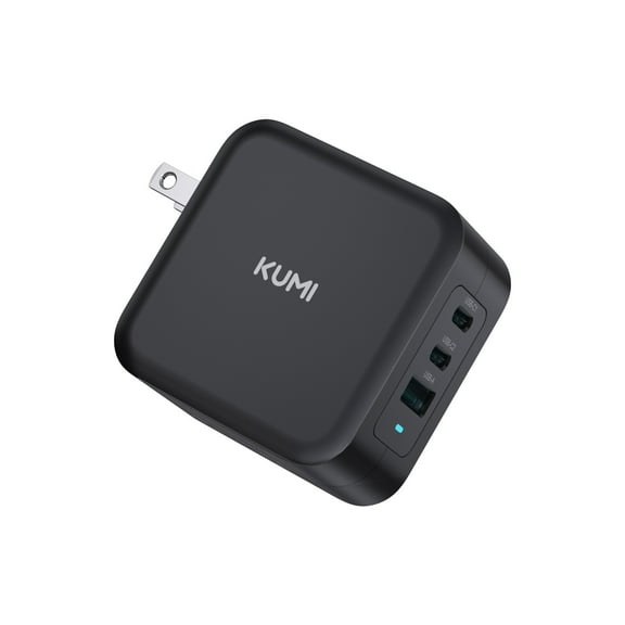 KUMI GaN 100W PD Charger Fast Wall Charger, 1*USB-A, 2*Type-C, 3-Port Power Adapter - Black