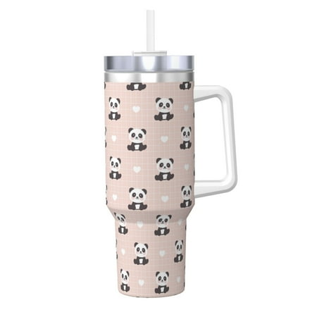 

Susaid Cute Panda Print Indoor Outdoor Straw Lid 40oz Ice Bully With Handle Stainless Steel Cup for Home Office and Car