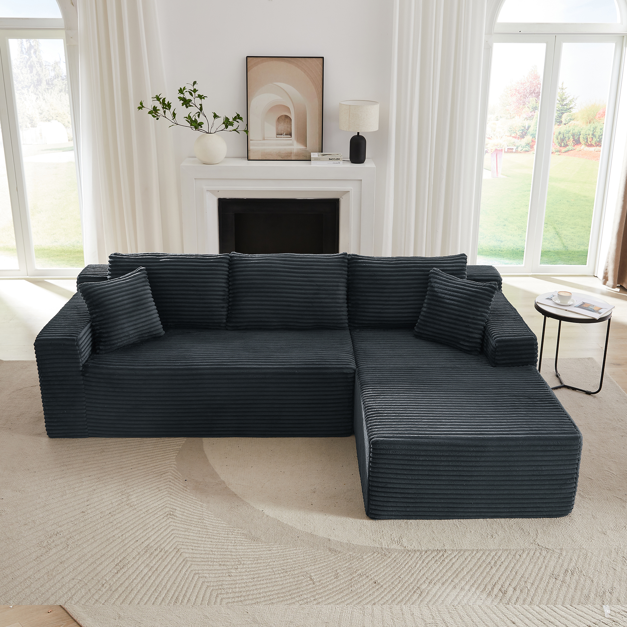 Miniyam L-Shaped Cloud Sectional Sofa with Deep Seat, No Assembly Required, Modular Couches Sleeper for Living Room, Bedroom, Apartment (Dark Grey, Right Facing Chaise)