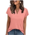 thumbnail image 3 of YHAJDS Women's Basic T Shirts Solid Color V Neck Short Sleeve Slim Cotton Top Summer Light, 3 of 6