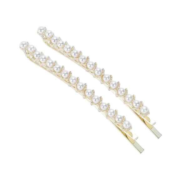 Unique Bargains 1 Pair Bobby Pin Faux Pearl Hair Clips Gold Tone