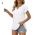 thumbnail image 4 of Summer Pleated Short Sleeve Solid Color Splicing Color Splicing V Neck T-Shirt Casual Basic Tops Female Shirts Daily Tees for White L, 4 of 8
