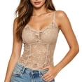 thumbnail image 5 of Women French Lace Cami Tank Top with Built-in Padded Bra, Wireless Slim Fit Shaping Camisole, V-Neck Back Shaping Layering Vest, Thin Straps Breathable Summer Sheer Inner Top Beige XL(XL), 5 of 6