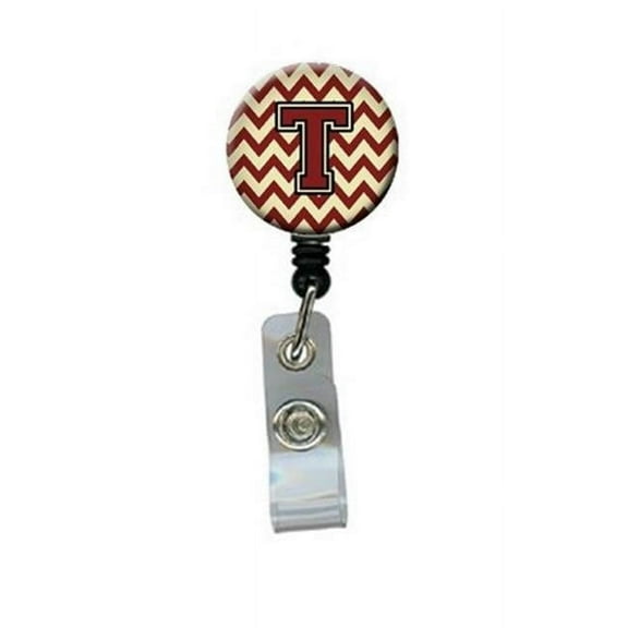 Carolines Treasures CJ1061-TBR Letter T Chevron Maroon & Gold Retractable Badge Reel