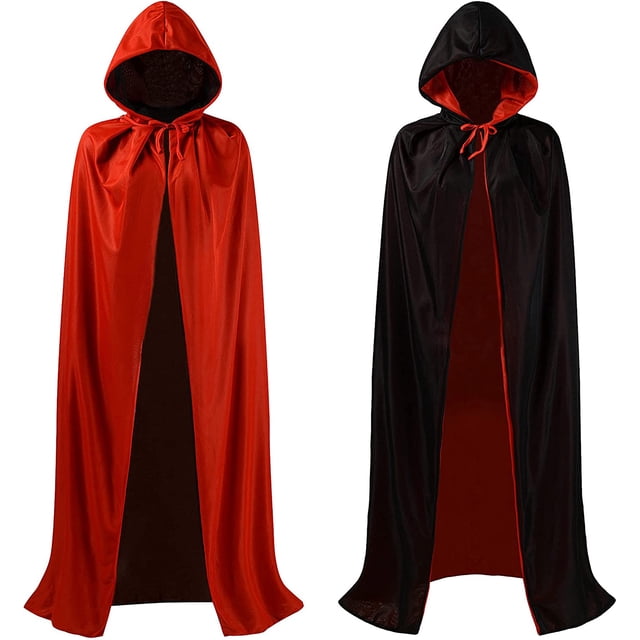 OurLore Disfraz de capa de fiesta de disfraces de Navidad de Halloween reversible negro y rojo (55 pulgadas, con capucha)