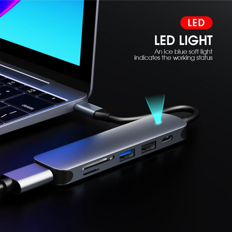 DOONJIEY  6 In 1 USB Hub Type C to USB3.0 SD TF Docking Station PD Switcher USB C Splitter Hub