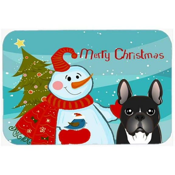 Caroline's Treasures Snowman with French Bulldog Glass Cutting Board Large