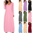 thumbnail image 2 of Fengactive Tshirt Dress for Women Fall Casual Scoop Neck Long Sleeve Loose Fit Plain Long Maxi Tee Shirt Dresses, 2 of 6