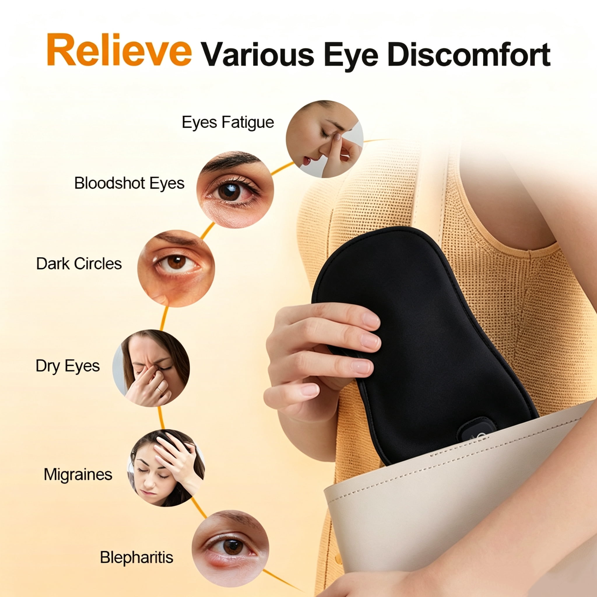 Cordless Heated Eye Mask, 3 Heat Levels Rechargeable Eye Heating Pad, Warm Eye Compress, Washable Sleep Mask, Home Travel Office (Black)