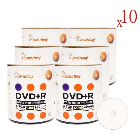 6000 Pack Smartbuy 16X DVD R DVDR 4.7GB White Inkjet Hub Printable Data Video Blank Recordable Disc