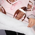thumbnail image 3 of Oversized Wearable Blanket Hoodie,Pink Footballs with Bows Pattern Sherpa Blanket Hoodie with Super Pockets,Super Warm Fuzzy Pullover for Women & Men, 3 of 6