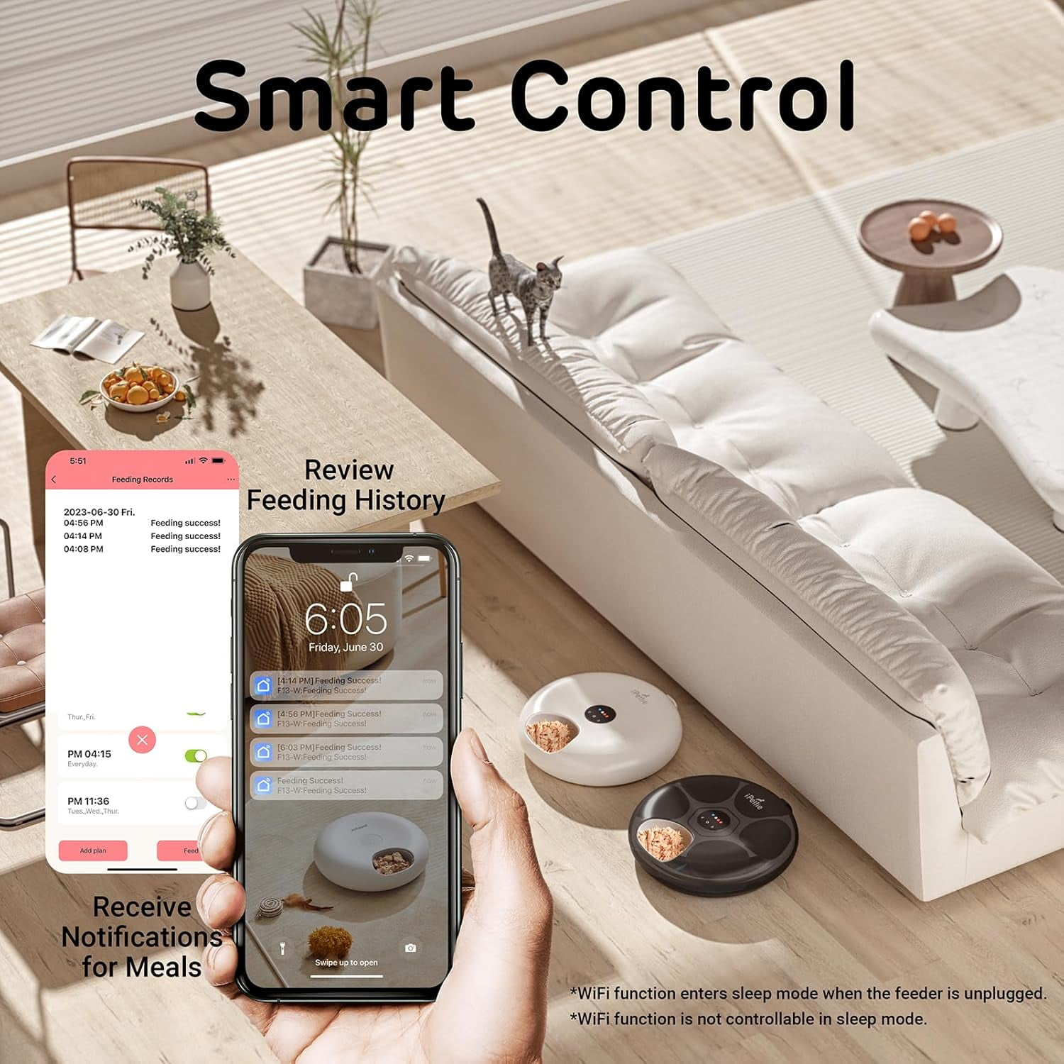 Donut Frost WiFi Automatic Cat Food Dispenser with App Control, Smart Dog Feeder for Dry & Wet Food