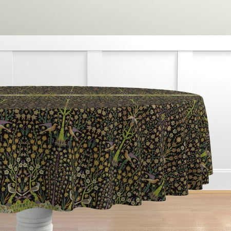 

Cotton Sateen Tablecloth 70 Round - Garden Damask Historical Floral Renaissance Botanical Medieval Print Custom Table Linens by Spoonflower