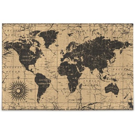 Hotbar Wooden Jigsaw Puzzle 500 Pieces Vintage World Map Print, Zigsaw with Alphabet Partition Storage Bag Easy to Solve for Adults