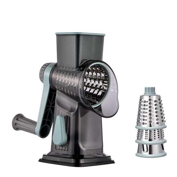 HomelyPosh Cheese Shredder, Rotary Cheese Grater with Handle Vegetable, Slicer Grater for Kitchen, for Cheese Potato Zucchini Nuts Chocolate, 3 x Changeable Blades, Gray Blue