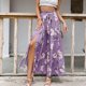 thumbnail image 4 of Pantalones largos de mujer Pantalones anchos de cintura alta Pantalones con nudo de corbata divididos en el muslo Pantalones casuales de verano Estampado floral morado L, 4 of 6