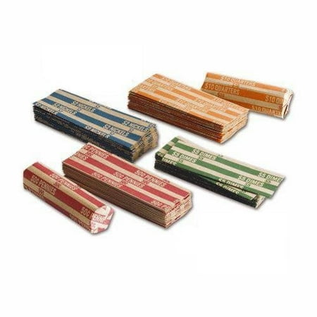 Tubular Coin - Flat Tubular Coin Wrappers, Color-Coded Kraft Paper, Assorted, 150 Wrappers per Package (216015047), Assortment of 150 color-coded Kraft paper coin.., By MMF Industries