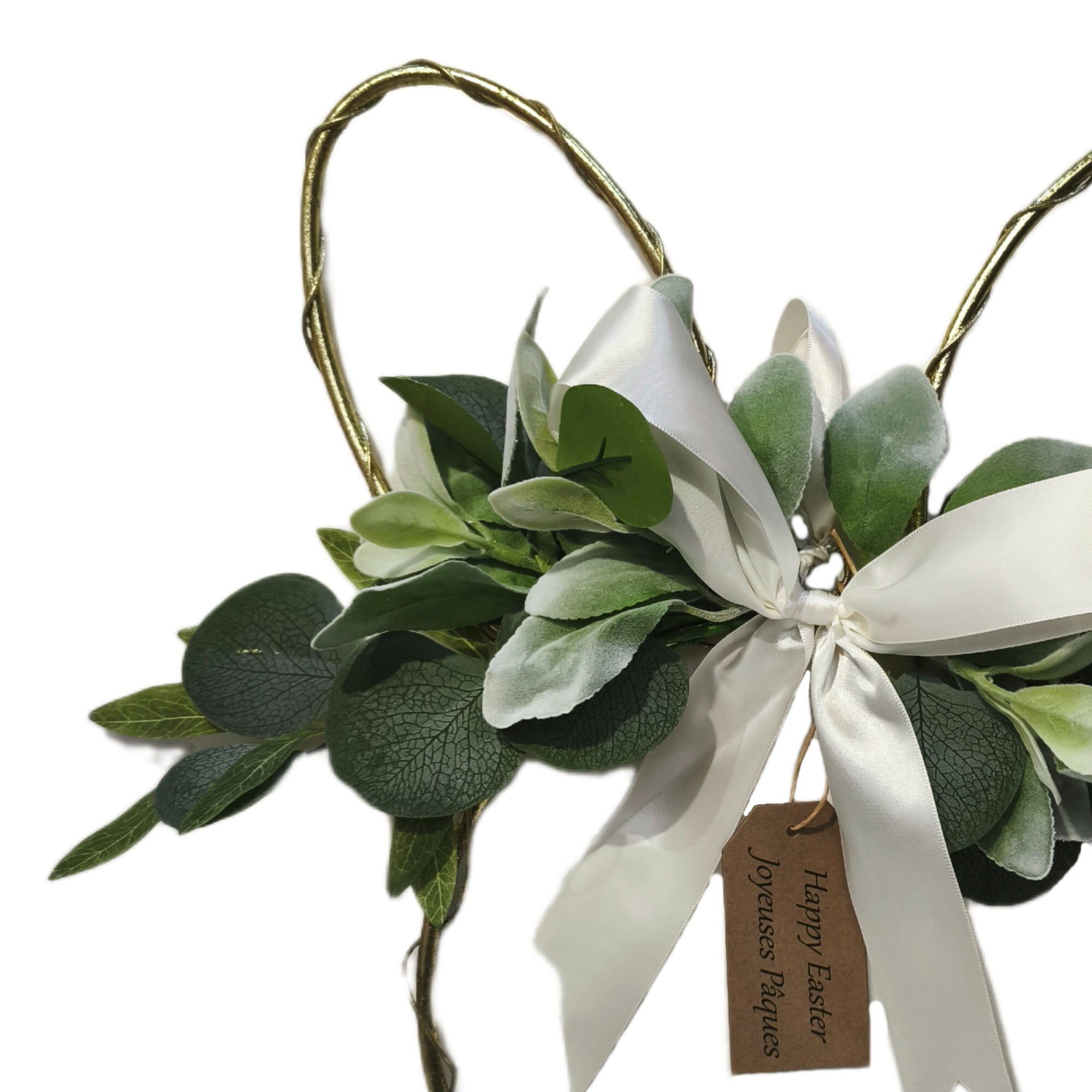 Easter Bunny-Shaped Wreath with Greenery and Satin Bow, 17 in, by Way to Celebrate