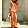 thumbnail image 6 of SELONE Dressy Matching Sets for Women Plus Size Plaid Henley Ruffle Blouse Wide Leg Long Pants Casual Workout Outfits, 6 of 7