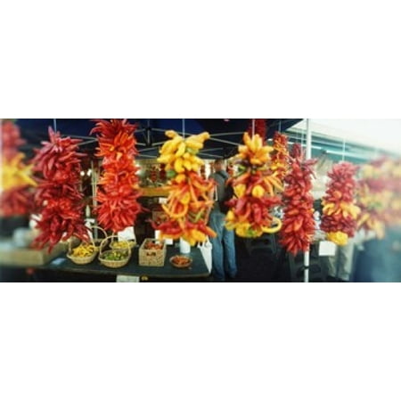 Strands of chili peppers hanging in a market stall Pike Place Market Seattle King County Washington State USA Canvas Art - Panoramic Images (15 x