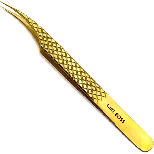 LLBA Lash Tweezer Professional Volume False Lash Application Tool | Multi Shapes & Purposes Tweezers | Non-Slip Grip Tweezers for Volume, Isolation & Classic Lashes (Gold, Girl Boss Isolation)