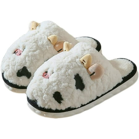 

PIKADINGNIS Funny Cow Slippers for Women Men Warm Cozy Fleece Lined Winter Slippers Non-Slip House Slipper Indoor & Outdoor