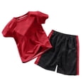 thumbnail image 2 of CYRBOKO Athletic Outfit Sets for Boys, Short Sleeve Breathable Mash Summer Crew Neck Running Sports Clothing Sets Red Size 11-12 T, 2 of 6
