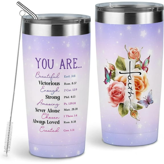 Christian Gifts For Women Tumbler Birthday Gift For Women Christian Coffee Tumbler Religious Gifts For Women Purple Butterfly Gifts For Girl Mom Principal Gifts 20oz Insulated Travel Tumbler