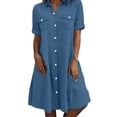 thumbnail image 2 of Axiiglly Summer Denim Shirt Dresses for Women 2026 Collared Button Down Rolled Sleeve Midi Dresses with Pockets Trendy A Line Dress, S-2XL, 2 of 8