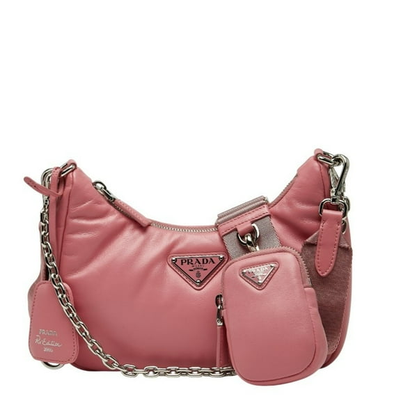 Pre-Owned Prada Re-Edition 2005 Chain Handbag/Shoulder Bag 2WAY 1BH204 Pink Leather Women's...