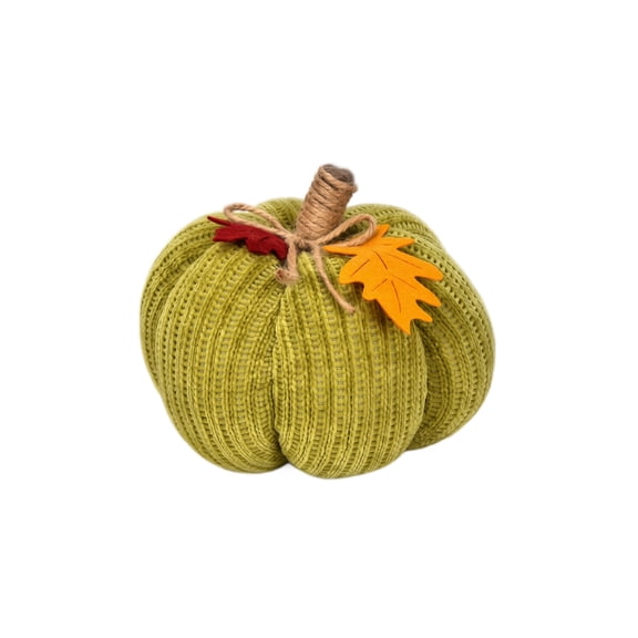 Green Knitted Plump Pumpkin Decor, Fall Pumpkin Decor, Halloween Pumpkin Decorations, Thanksgiving Table Decor, 8X8 Inch Small Size Tabletop Accent for Autumn Harvest Season