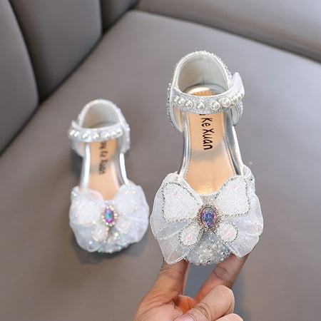 

LYCAQL Fashion Leather Shoes Dance Performance Shoes Autumn Toddler and Girls Casual Shoes Thick Sole Round Toe Buckle Shoes 2 (Silver 9.5 Toddler)