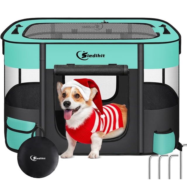 Corral para Mascotas Siedihit para Perros y Gatos, Portátil para Exterior e Interior, Verde