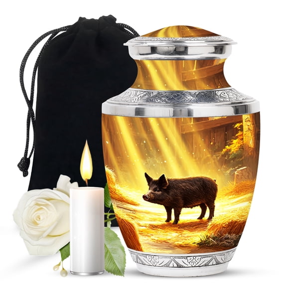 JAGASY Pig Memorial Urn for Ashes for Women, Brown Large Urns for Human Ashes, Wild Boar & Golden Decorative Urns for Couple, Burial Cremation Urn for Mother & Father, (10 Inch)