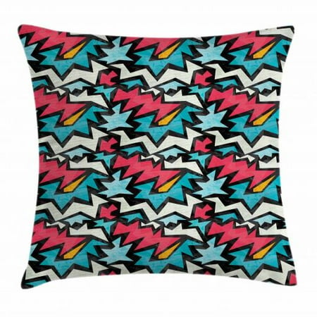 24 Coral Shell - Urban Graffiti Throw Pillow Cushion Cover, Chevron-Like Bold Framed Tangled Stripes and Edgy Zigzags, Decorative Square Accent Pillow Case, 24 X 24 Inches, Dark Coral Blue Eggshell, by Ambesonne
