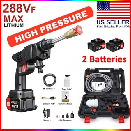 288vf cordless pressure washer with 2 batteries and charger  portable electric power washer  water pressure machine spray gun for home