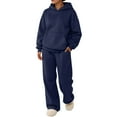 thumbnail image 2 of Hoodie Sets Sweatset Hoodie And Sweatpants Set Sweat Set Sweat Suit Sweatsuits Women 2 Piece Outfit Fall Tracksuit Matching Oversized Hoodies Baggy Sweatpants Set, Dark Blue-M, 2 of 5