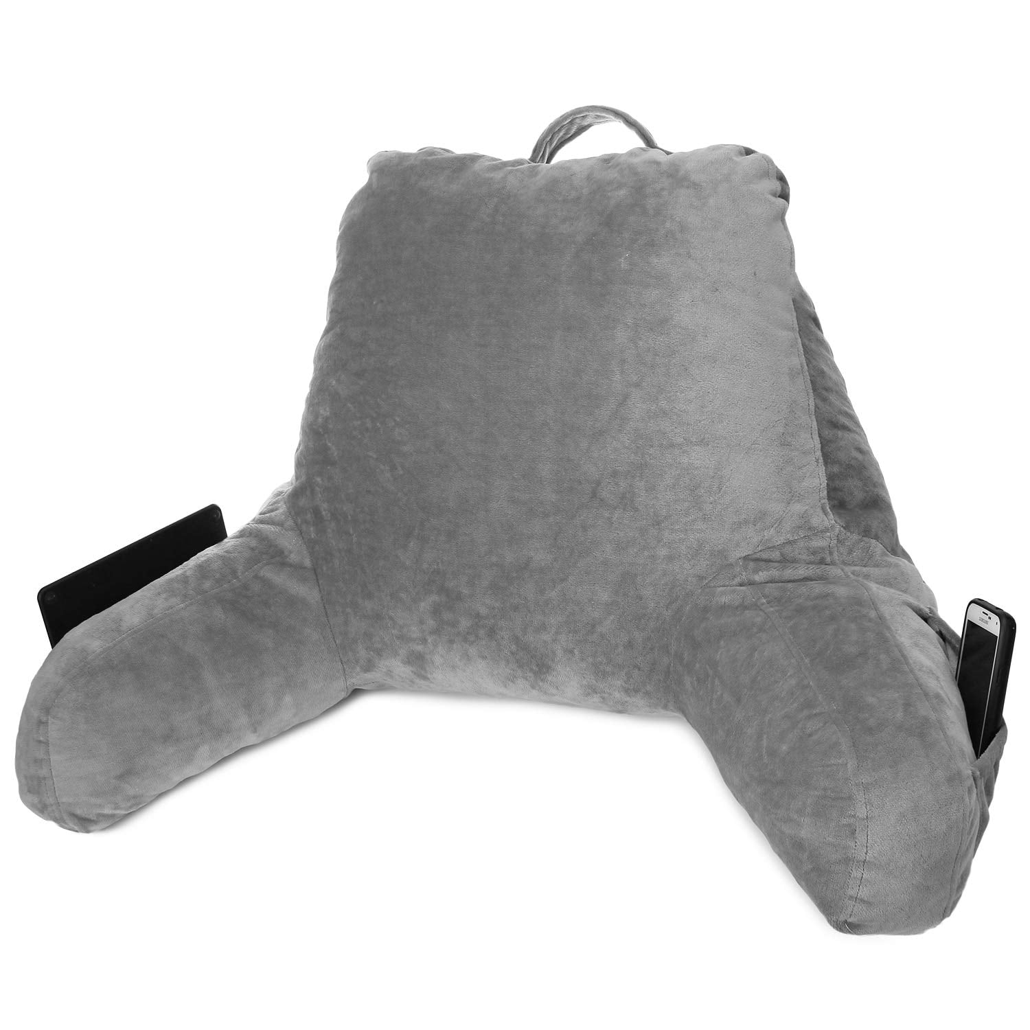 Clara Clark Bed Rest Reading Pillow with Arms and Pockets- Premium Memory Foam Pillow, Medium, Gray