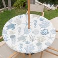 thumbnail image 6 of Round Outdoor Tablecloth with Umbrella Hole and Zipper, Blue Coastal Fitted Table Cover with Elastic Edge for 36-44 Inch, Nautical Summer Beach Coral Sea Turtle Waterproof Patio Tablecoths for Picnic, 6 of 9