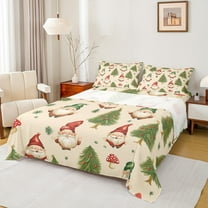 Manfei Lovely Gnome Bed Sheets,Merry Xmas King Sheets,Green Christmas Tree Sheet Set For Girls,Breathable Home Decor,4 Pieces