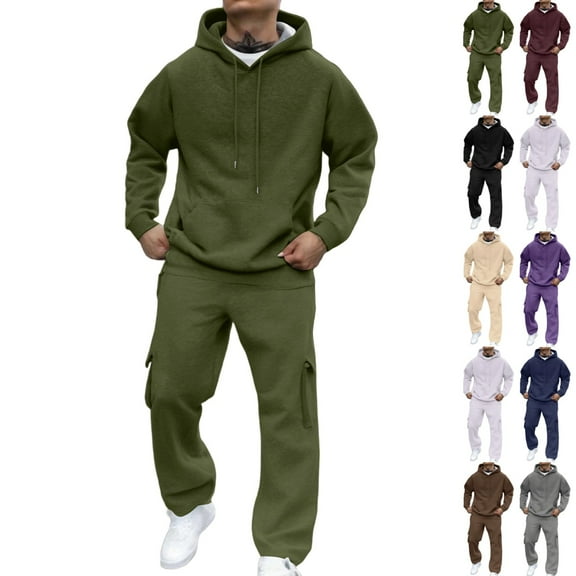 LNZGNM Mens Track Suits 2 Piece Set Workout Mens Sweatsuit Fall Hoodie and Sweatpants Set Casual Jogging Suit with Pockets, Army Green 3XL