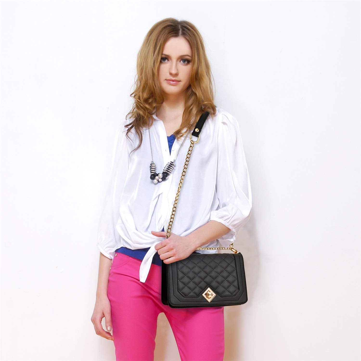 Women’s Fashion Crossbody Bags Lightweight Chain Strap Quilted Designer  Handbags Shoulder Bag,black，G131834