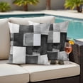 thumbnail image 5 of Outdoor Pillow Covers Abstract Black Grey Color Block Waterproof Pillow Cases 20x20 Set of 2, Modern White Checkered Plaid Throw Pillow Cover Pillowcase for Patio Balcony Couch Garden, 5 of 9